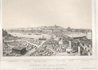 Panorama des quais du rhone. Vue prise du pont de la Guillotière-rive gauche du fleuve. Milieu du 19e siècle. Musée Gadagne 3013.11.jpg