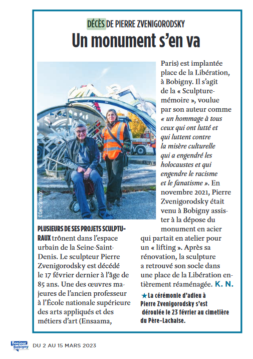 Bulletin de Bobigny - décès de Pierre Zvenigorodsky