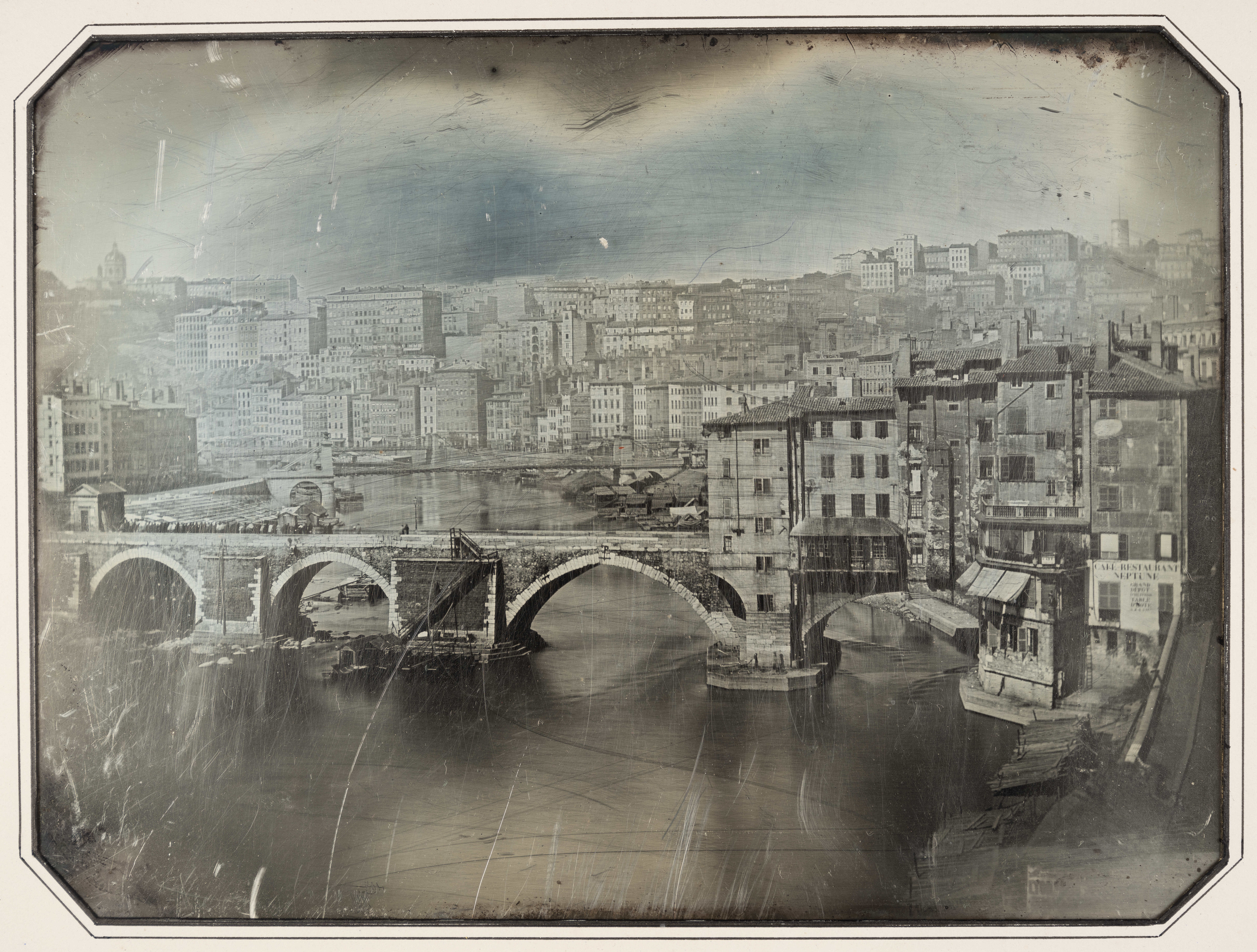 Le vieux pont du Change, Lyon. Vers 1840. Félix Richard